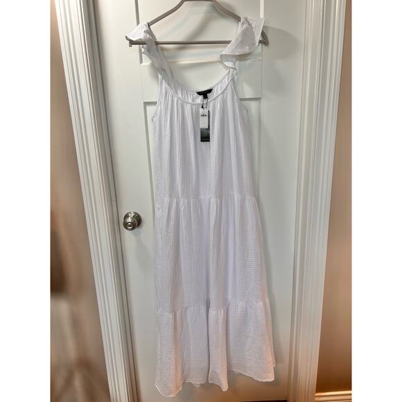 NWT Banana Republic Women's Frill-Sleeve Gauze Tiered Midi Dress White SZ Large - Picture 2 of 10